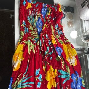 Red strapless neck tie dress